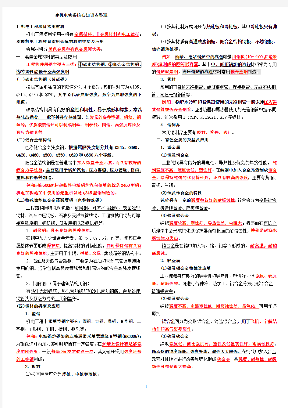 一建机电工程实务知识点整理必过经验(全面)