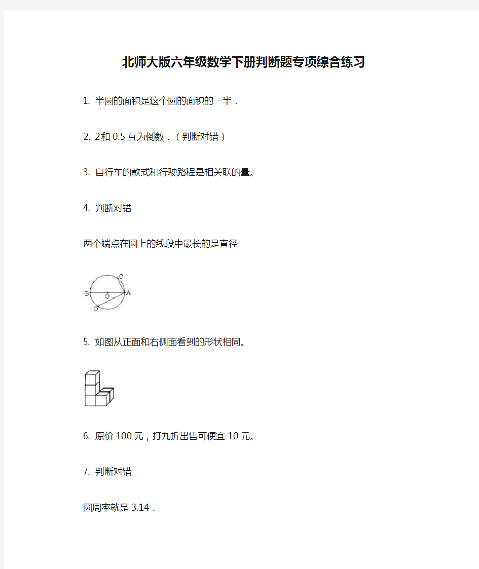 北师大版六年级数学下册判断题专项综合练习