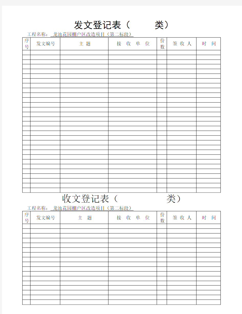 工程项目部收发文登记表台帐