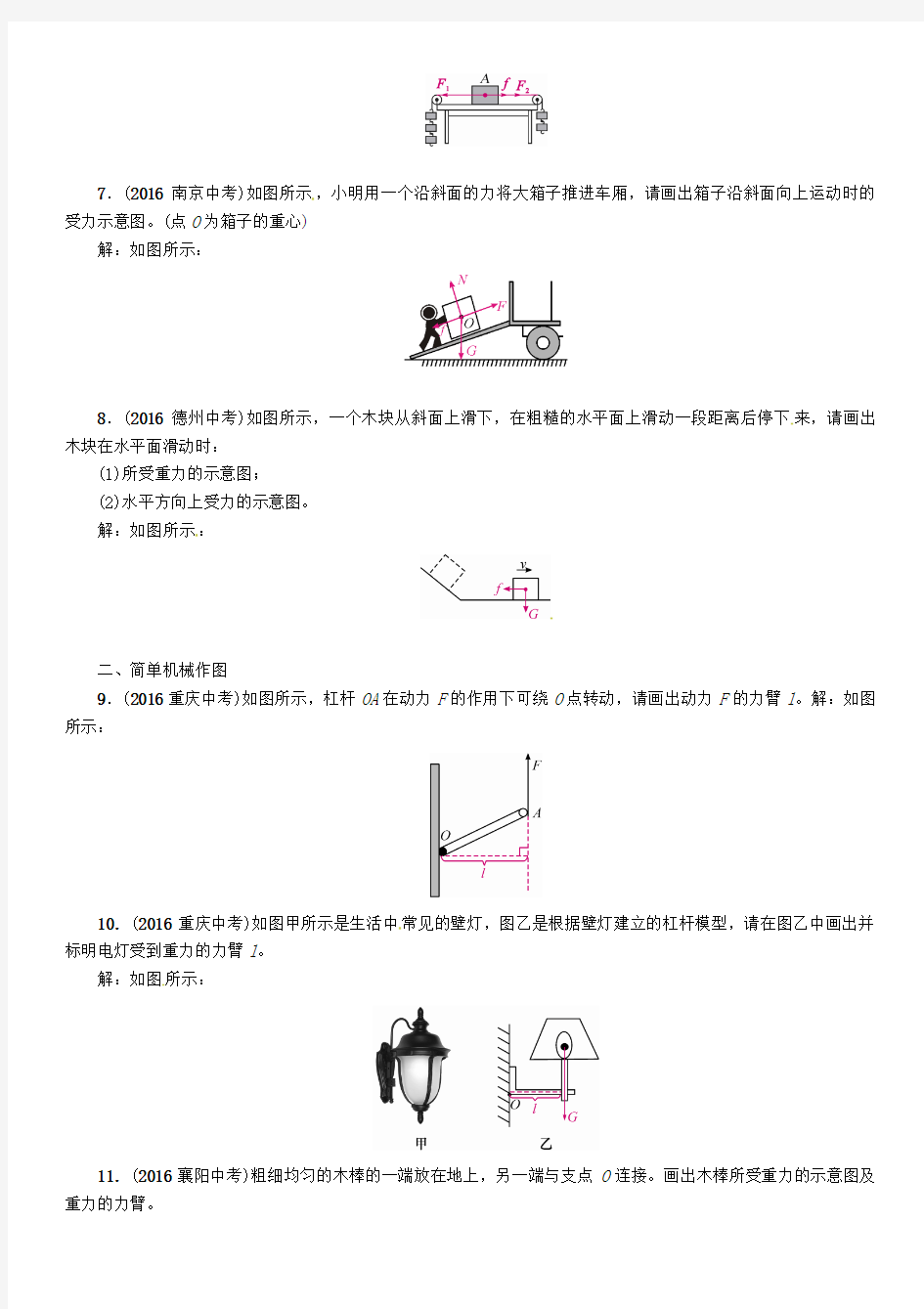 2019-2020年中考物理总复习专项突破三力学作图试题