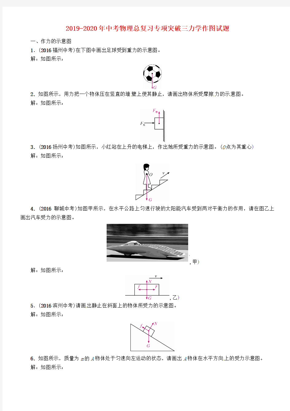 2019-2020年中考物理总复习专项突破三力学作图试题