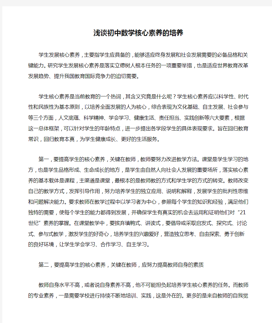 浅谈初中数学核心素养的培养