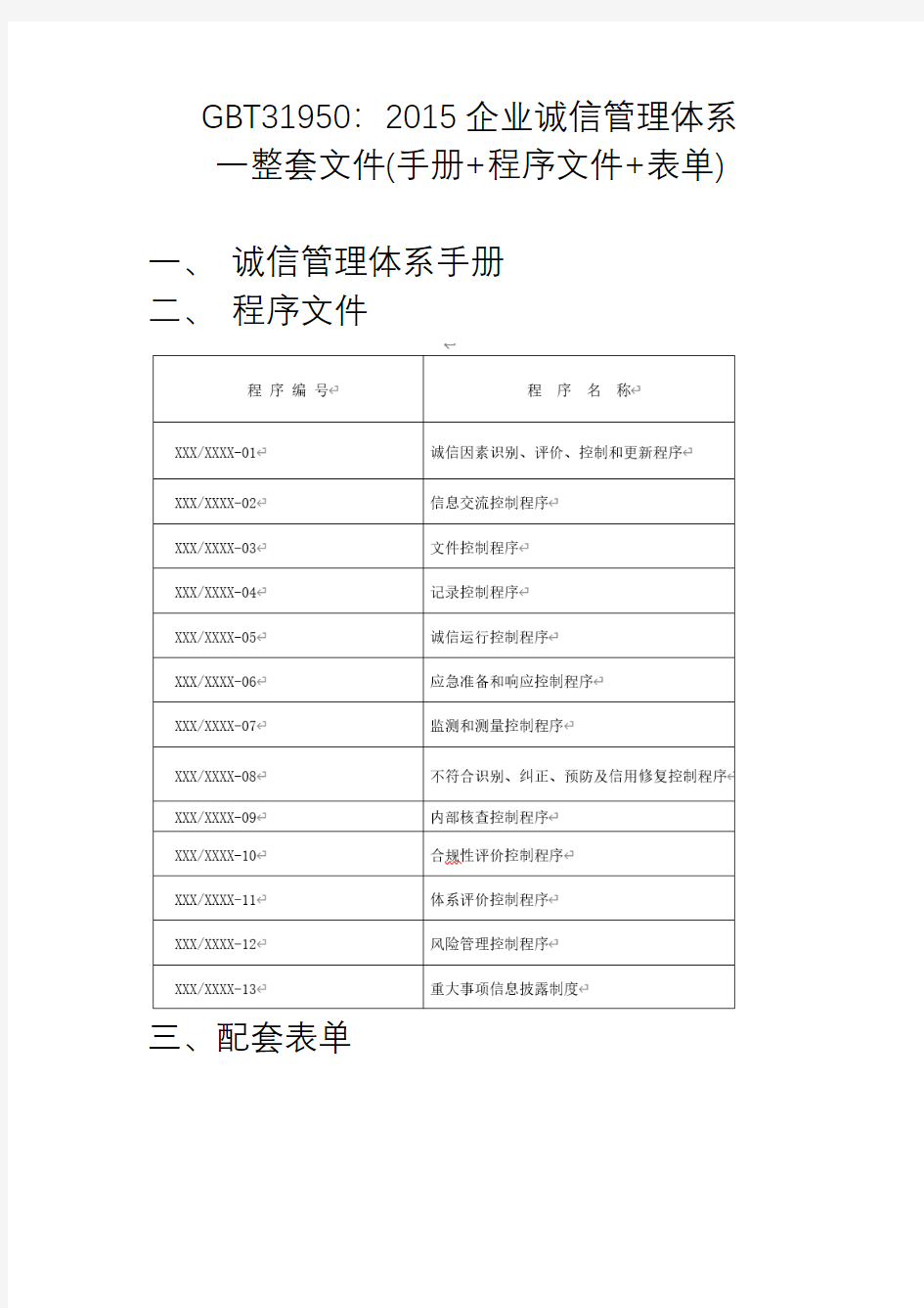 最新GBT31950：2015企业诚信管理体系全套文件(手册+程序文件+表单)