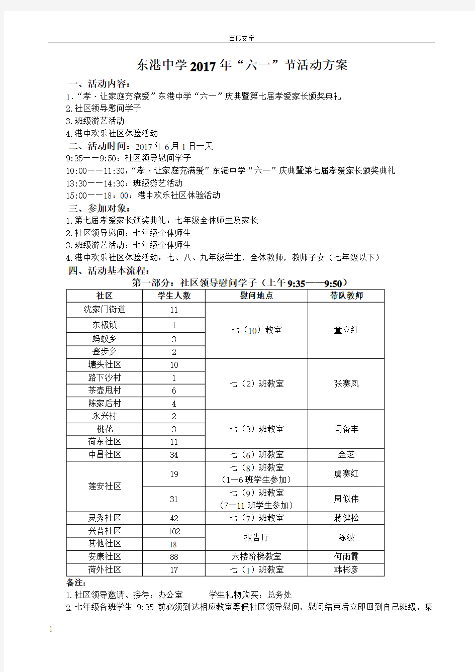 东港中学2017年六一节活动方案