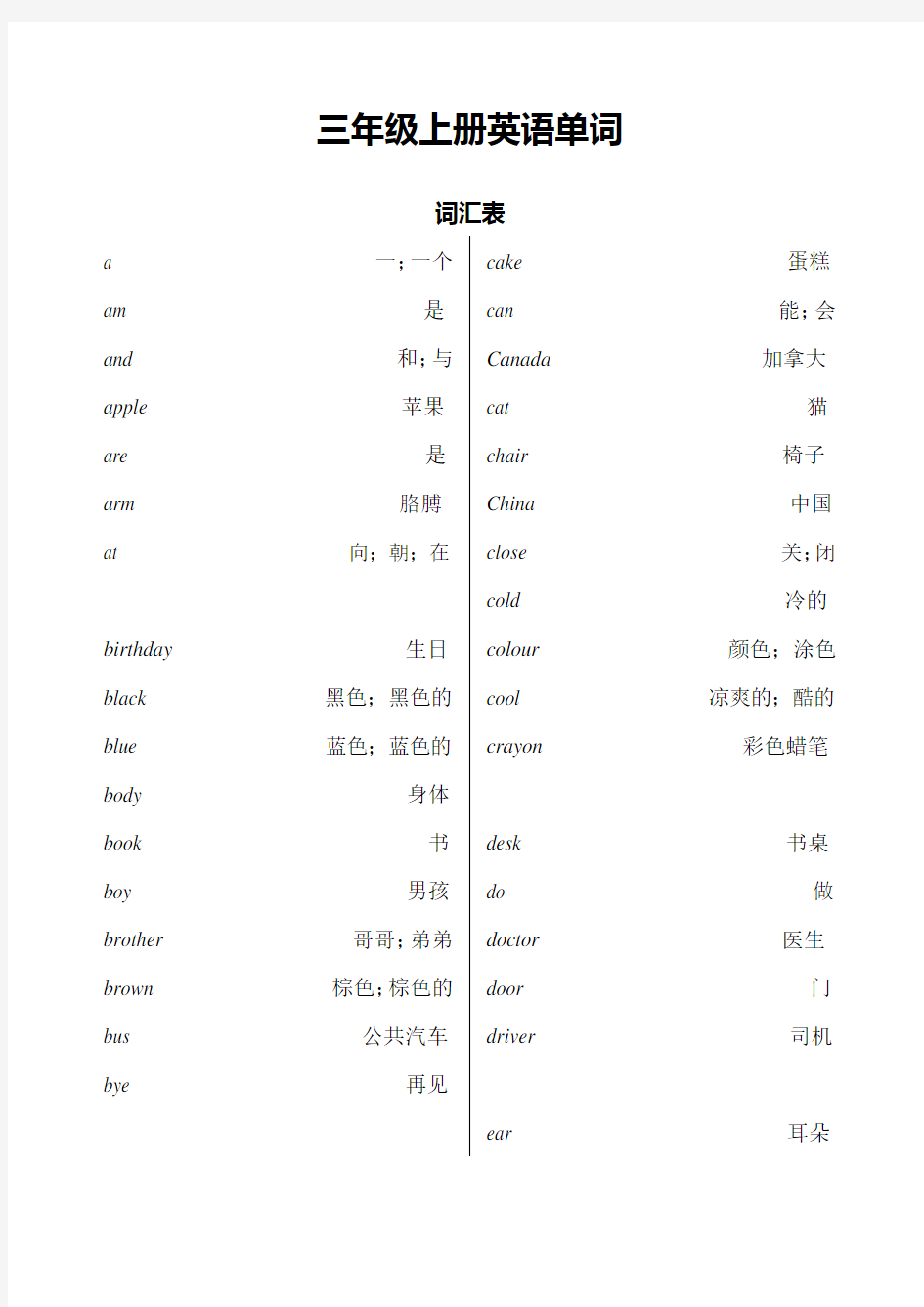 (完整)冀教版小学三至六年级英语单词表汇总,推荐文档