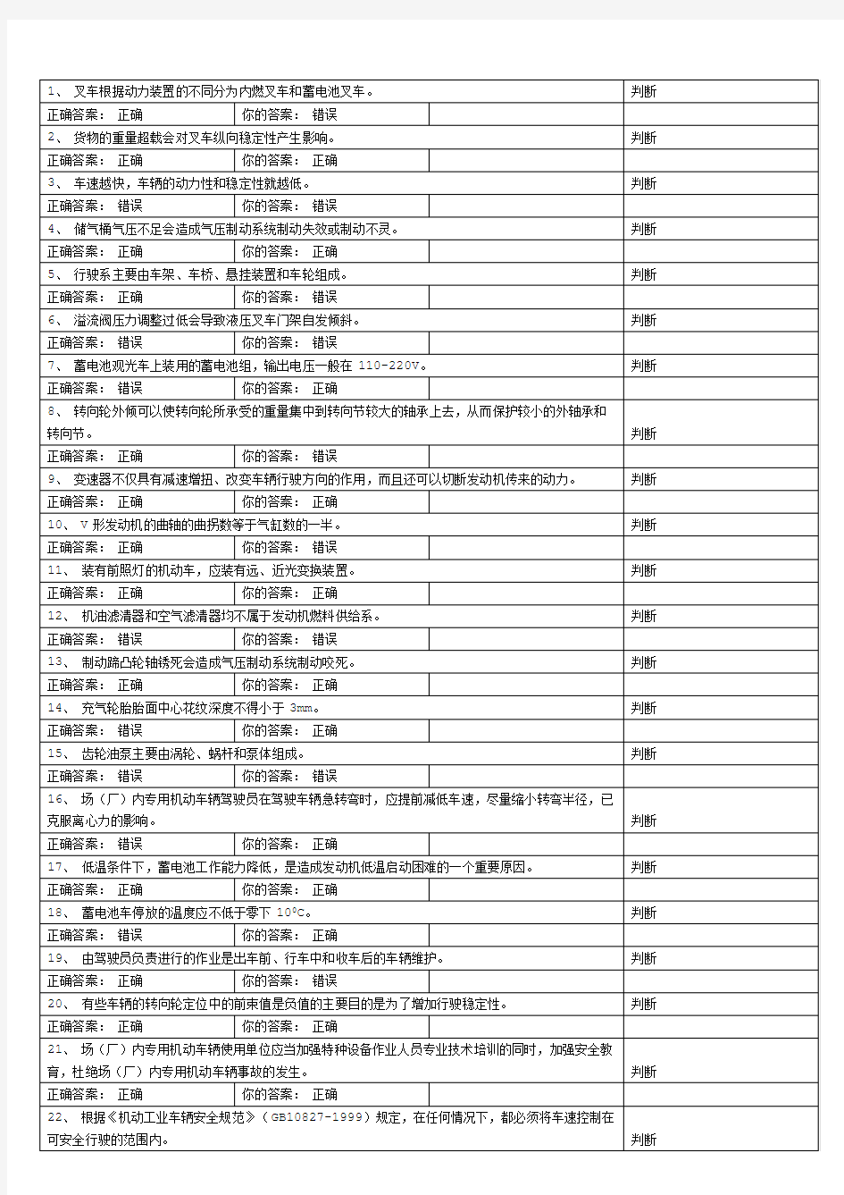 厂内叉车理论考试试题04