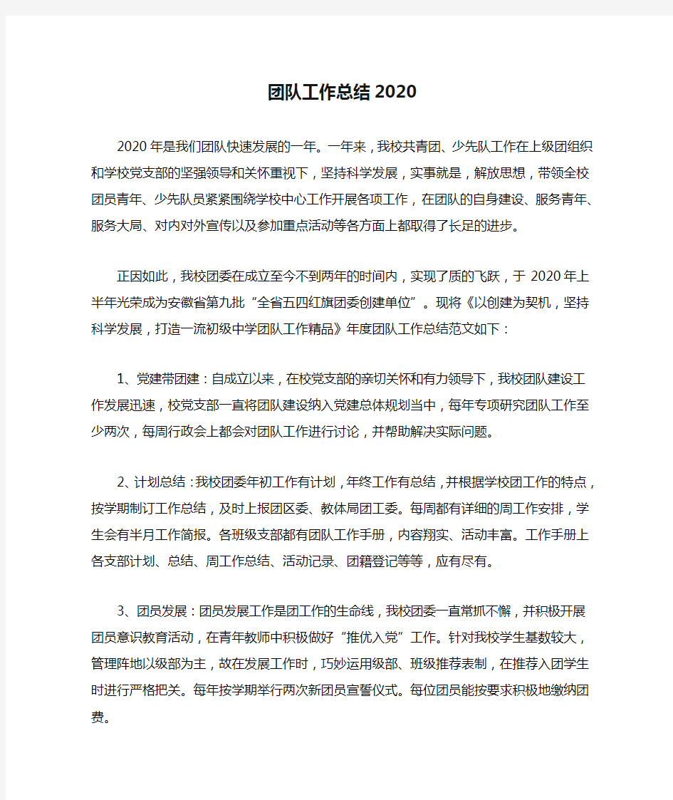 团队工作总结2020