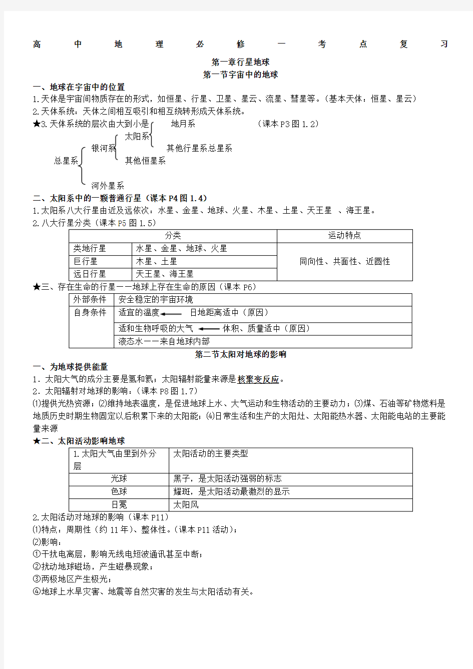 高中地理必修一地球的运动知识点iaojie总结