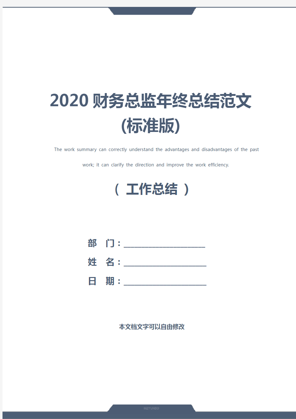 2020财务总监年终总结范文(标准版)