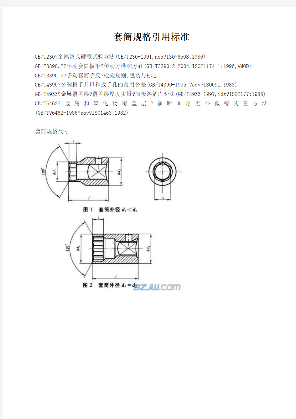 套筒规格表