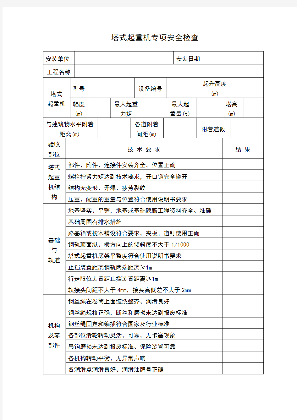 起重机械设备专项检查表