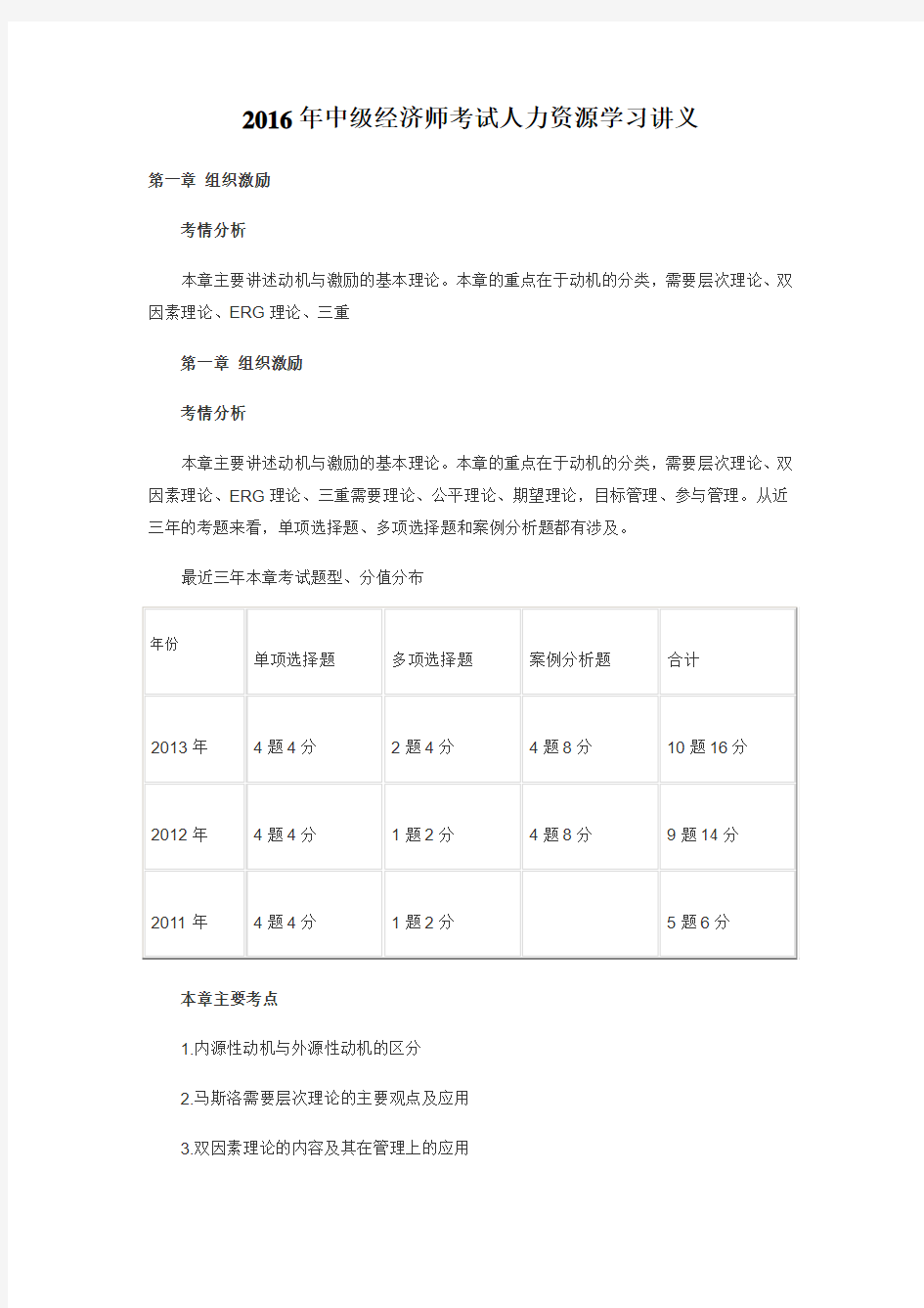 2016年中级经济师考试人力资源学习讲义归纳