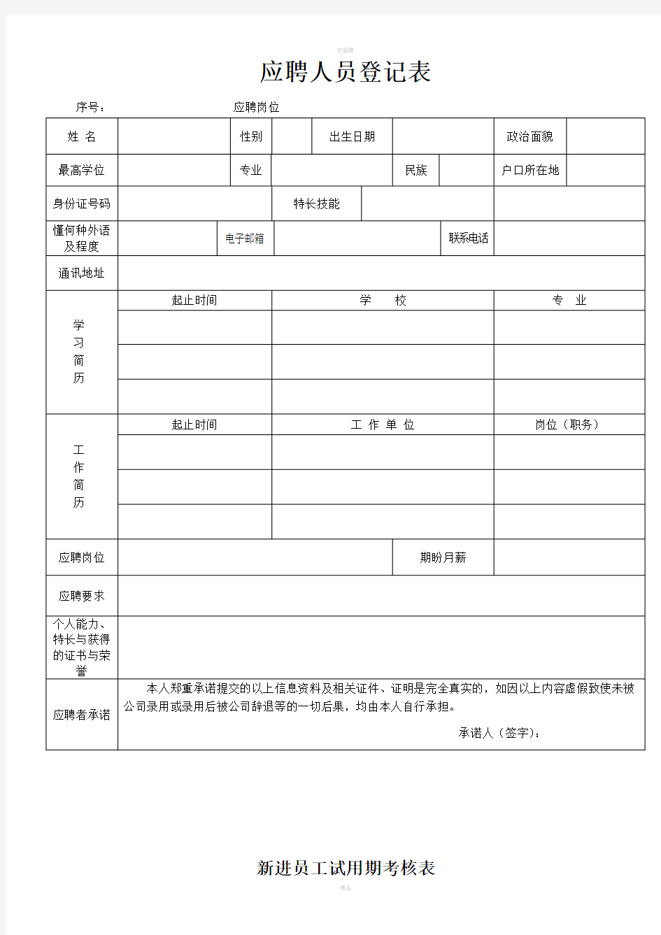 人事管理制度中表单