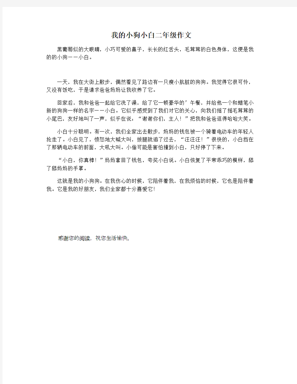 我的小狗小白二年级作文