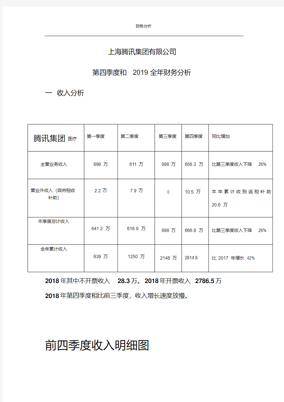 腾讯集团年度财务分析模板(修订编写)