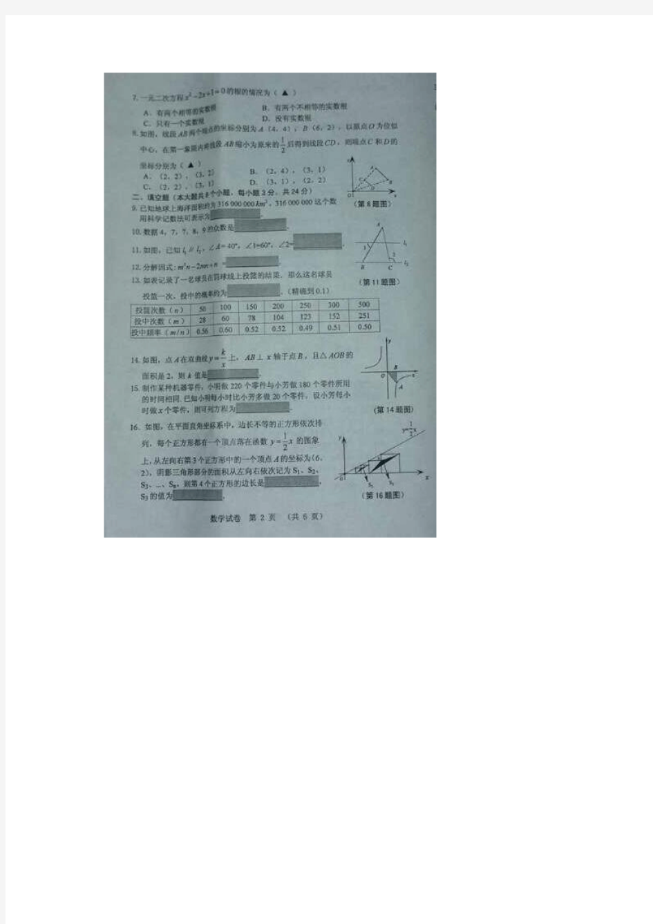 辽宁省锦州市2015年中考数学试题(扫描版)