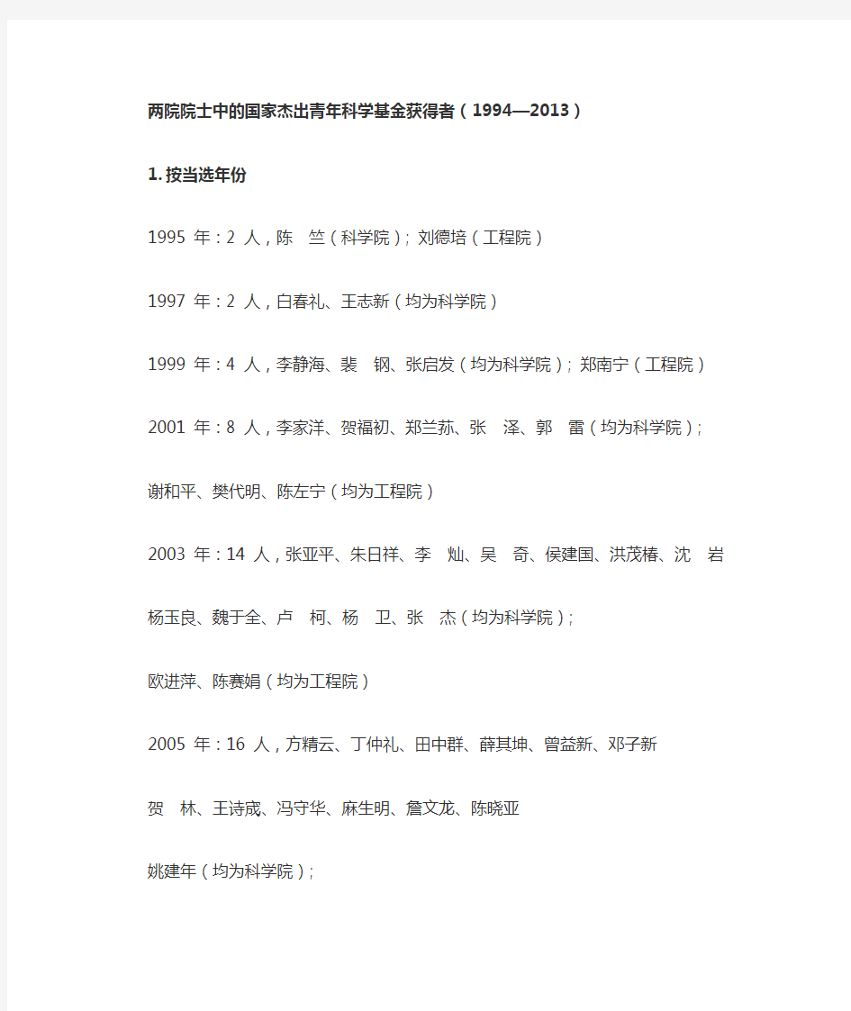 两院院士中的国家杰出青年科学基金获得者(1994—2013)