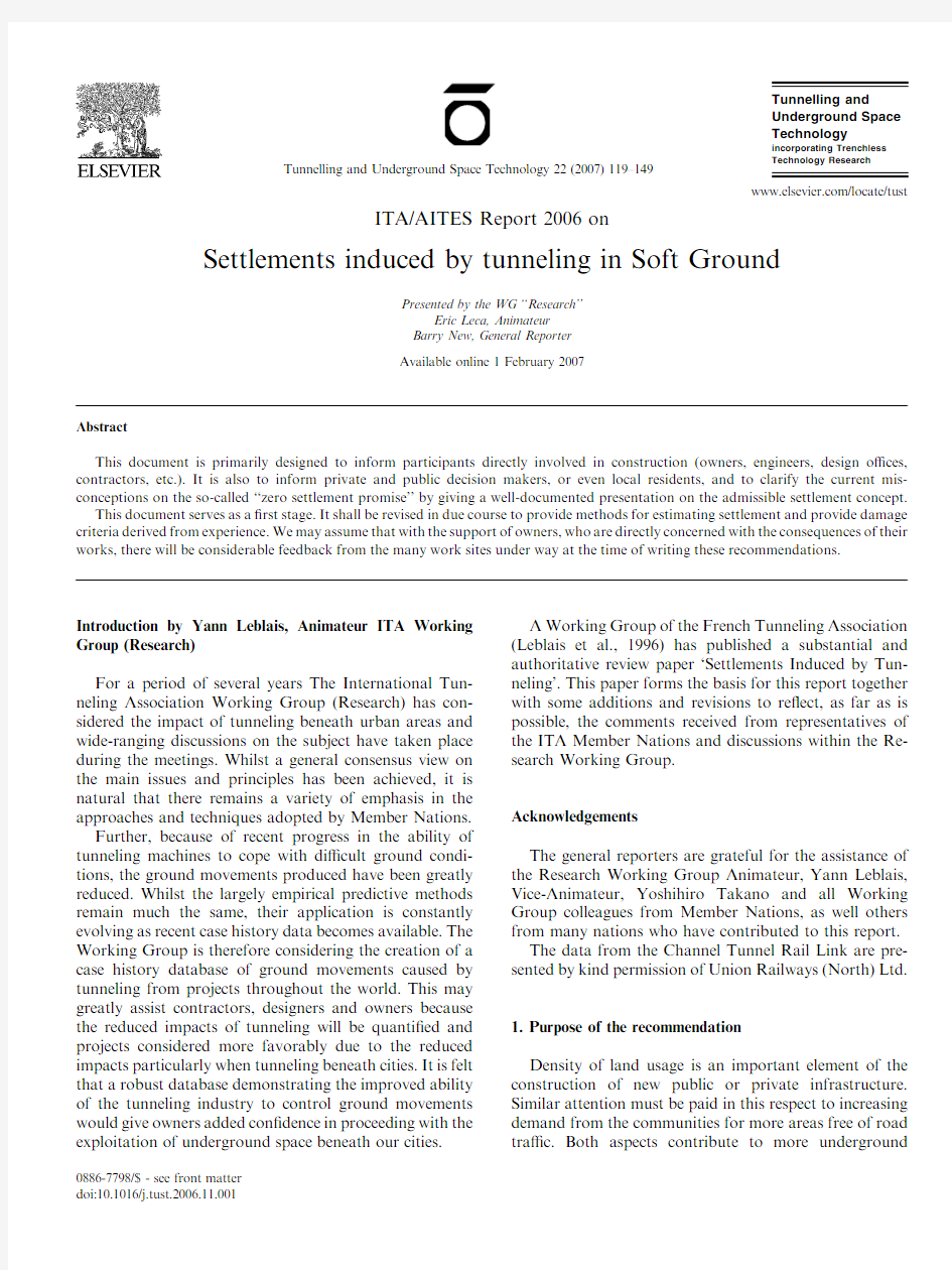 Settlements induced by tunneling in Soft Ground