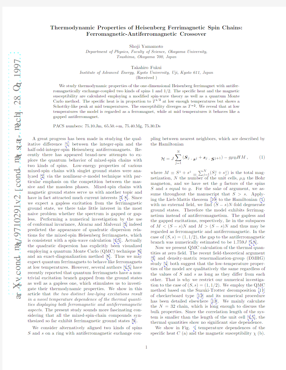 Thermodynamic Properties of Heisenberg Ferrimagnetic Spin Chains Ferromagnetic-Antiferromag