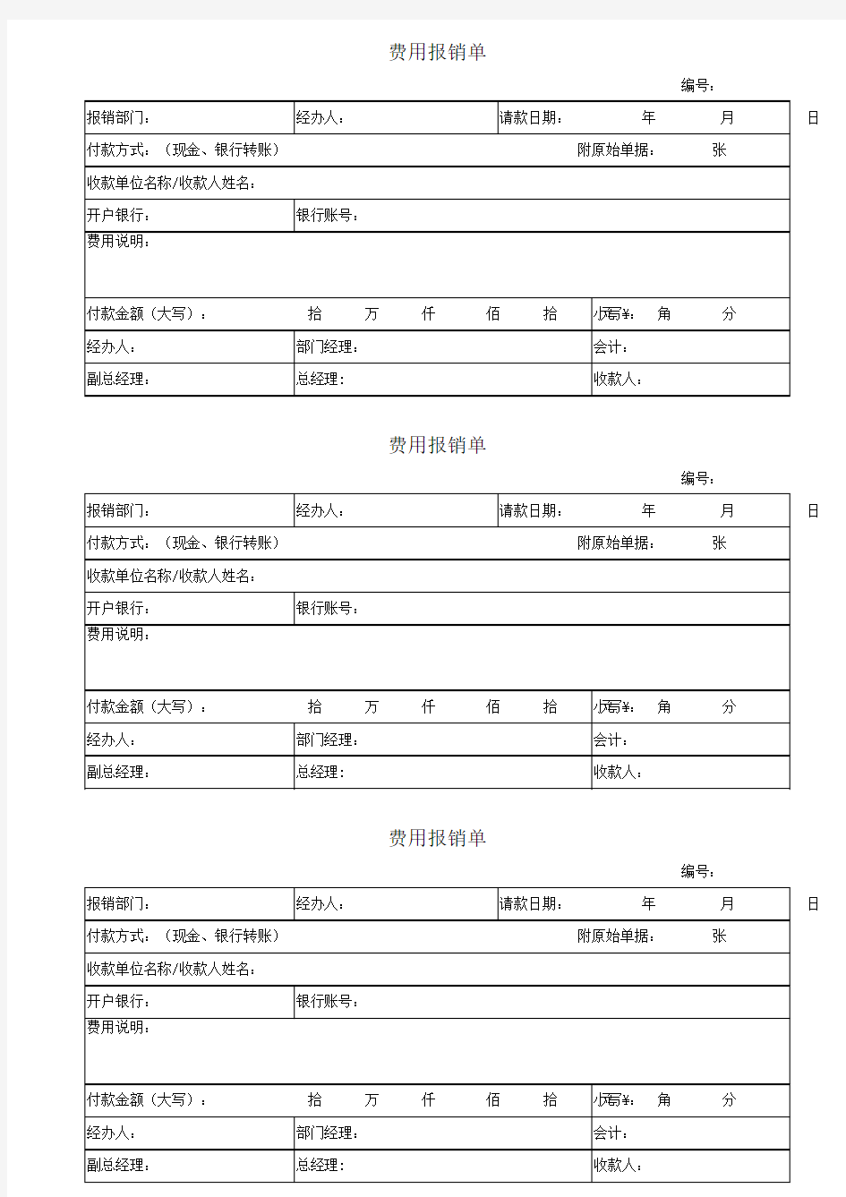 公司费用报销单模板