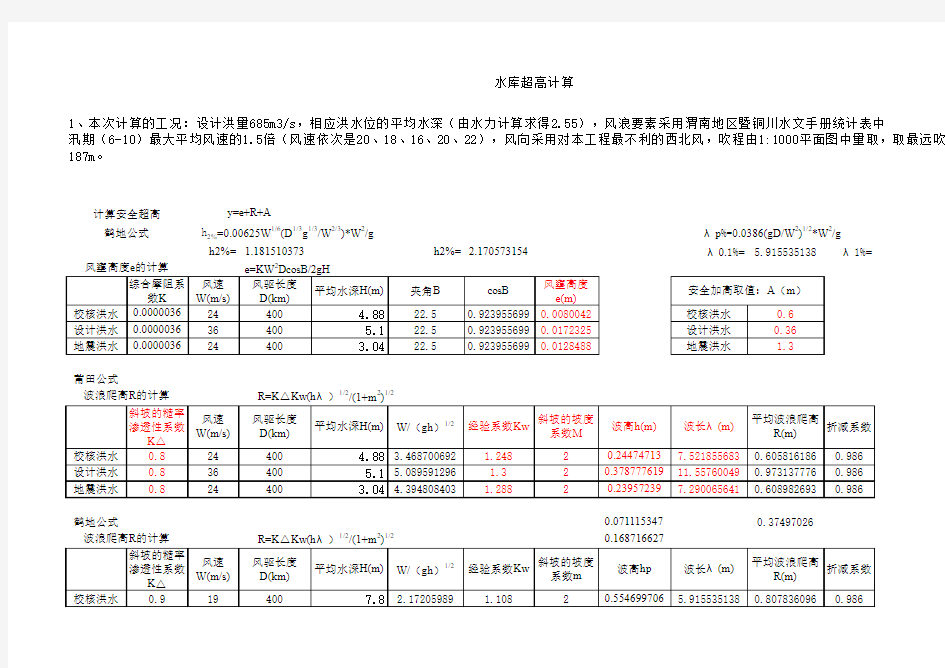 水库坝顶超高计算程序范本