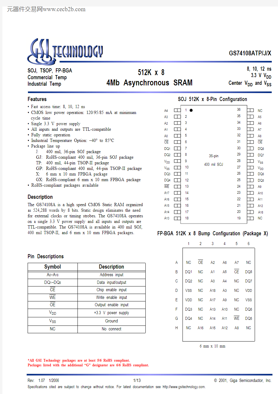 GS74108AX-10I中文资料