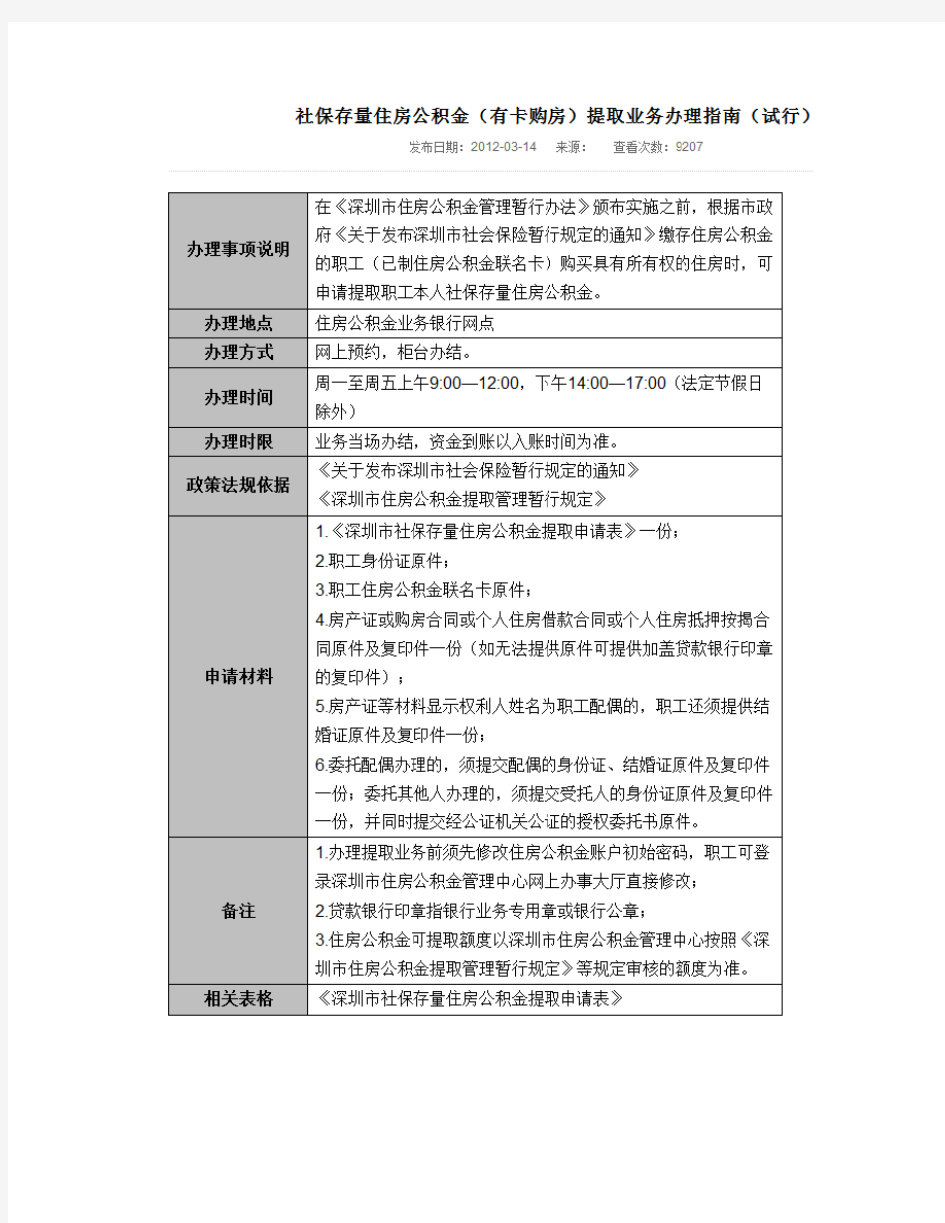 深圳市住房公积金按月还贷提取申请材料