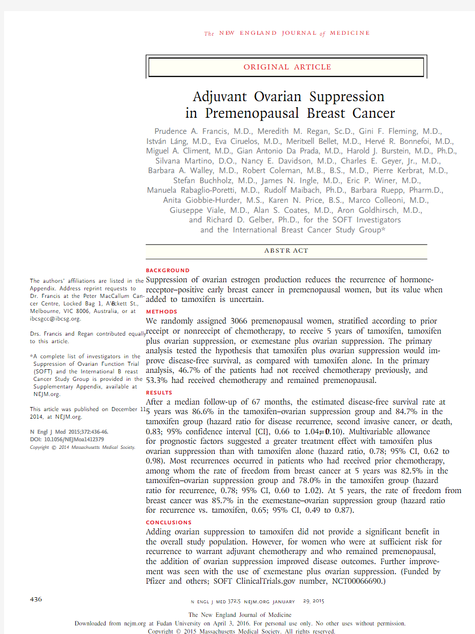 Adjuvant Ovarian Suppression in Premenopausal