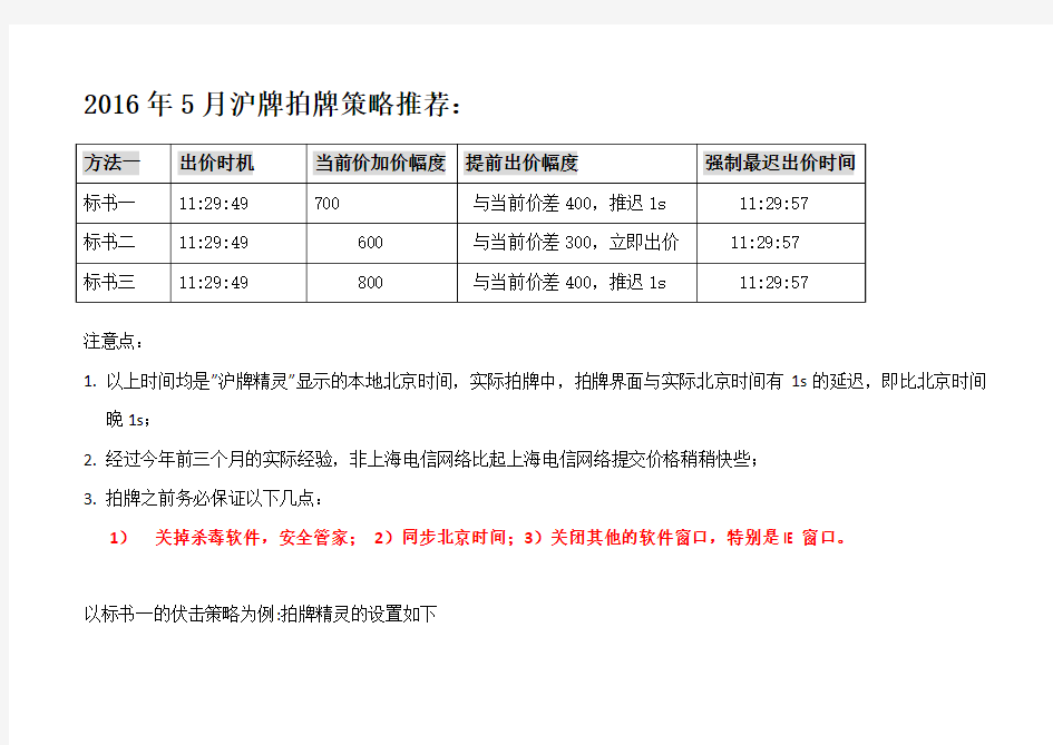 2016年5月上海车牌牌拍牌策略