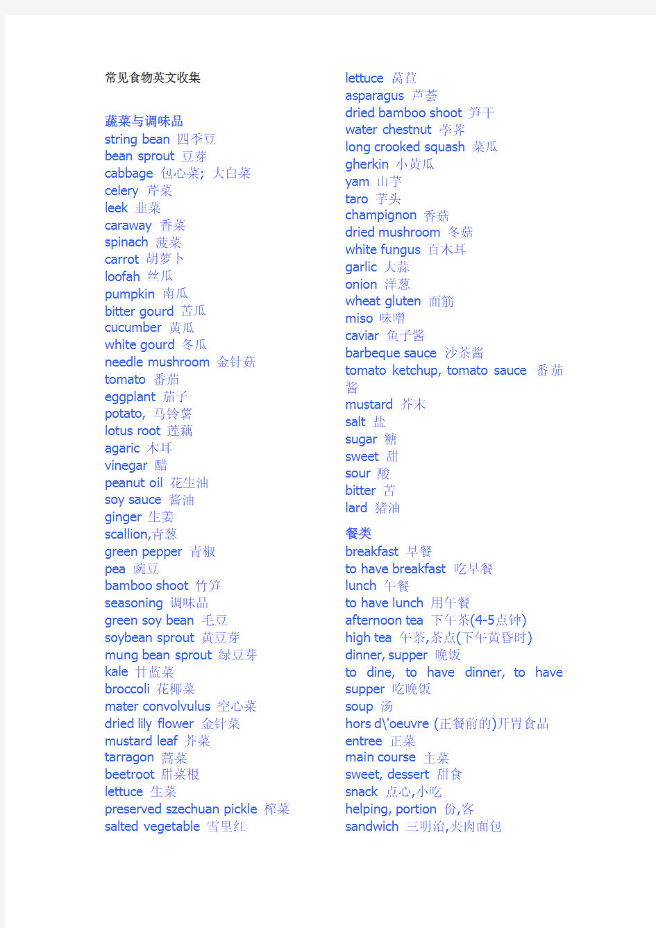 常见食物英文收集(打印版)