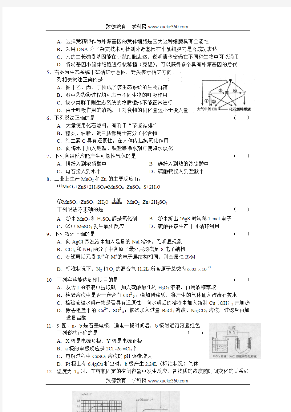 2010年北京东城区高三二模理综试题及答案