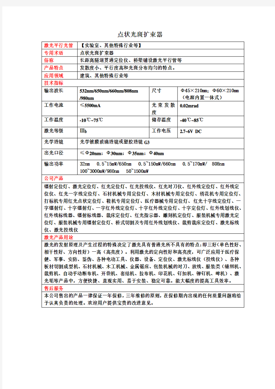 点状光斑扩束器