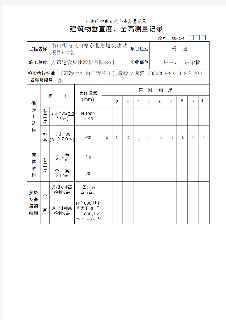 6建筑物垂直度全高测量记录