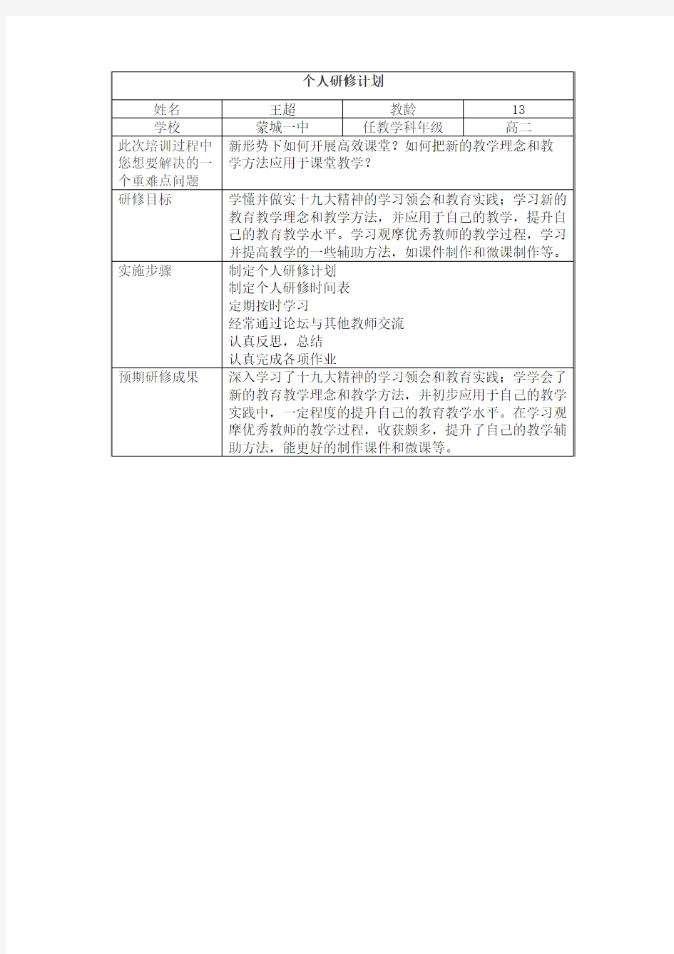 2018继续教育个人研修计划