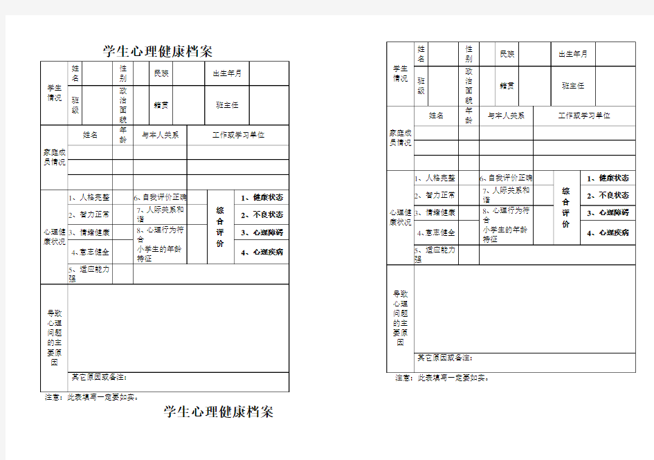 小学生心理健康档案表 (1)