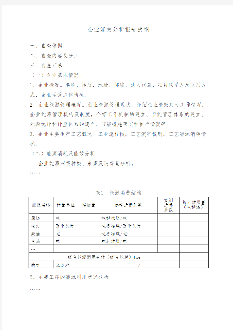 企业能效分析报告提纲完整版