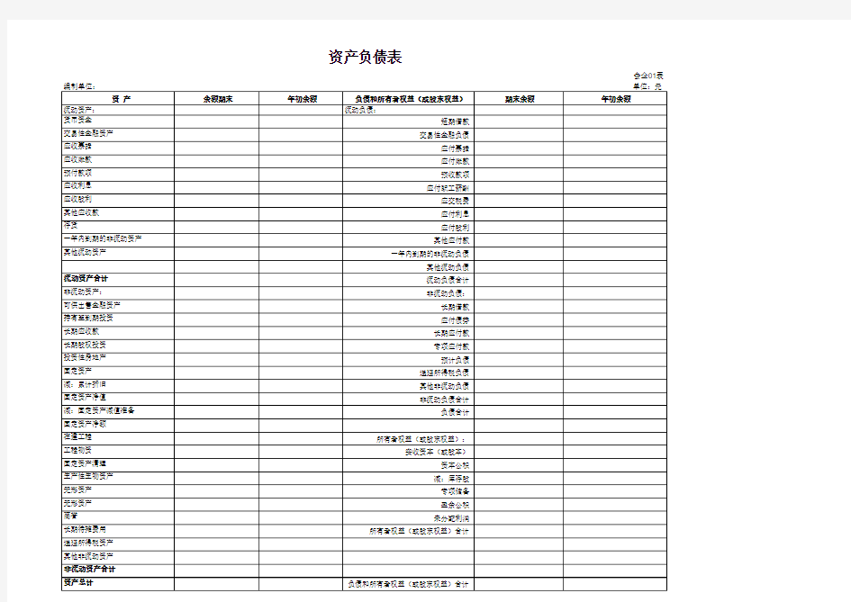 资产负债表模板}带公式