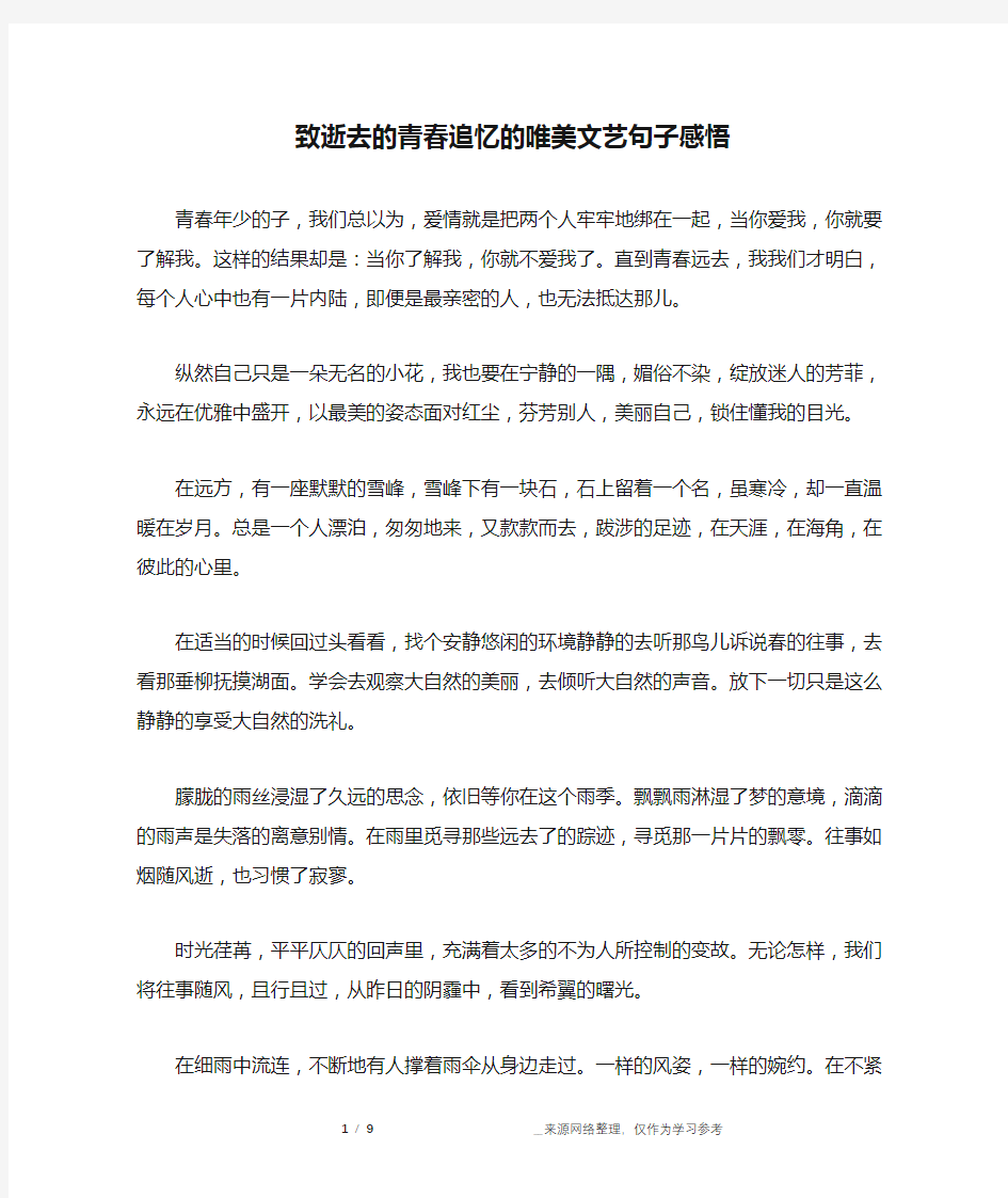 致逝去的青春追忆的唯美文艺句子感悟