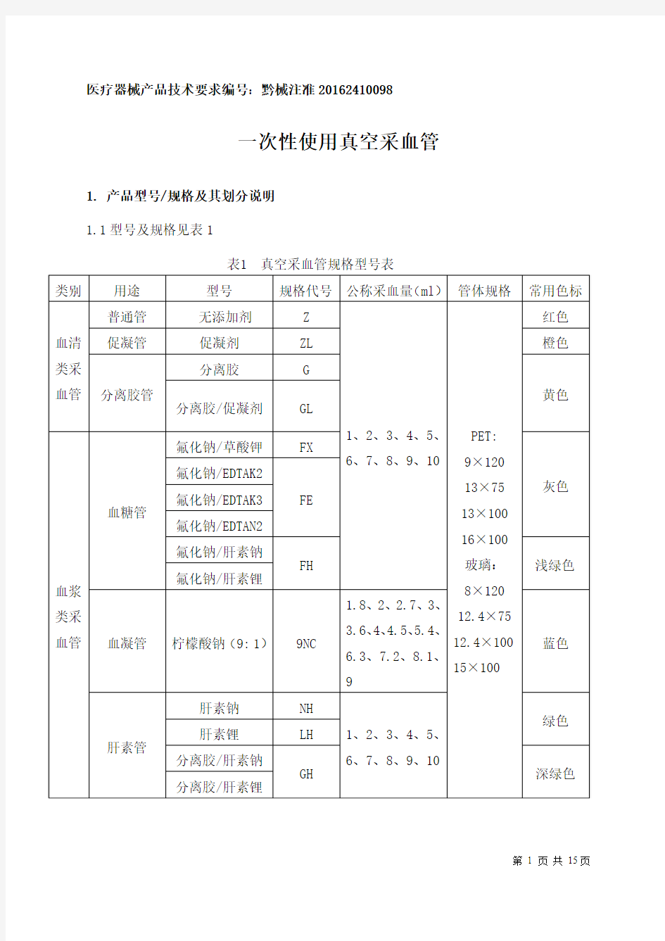 医疗器械产品技术要求编号黔械注准20162410098