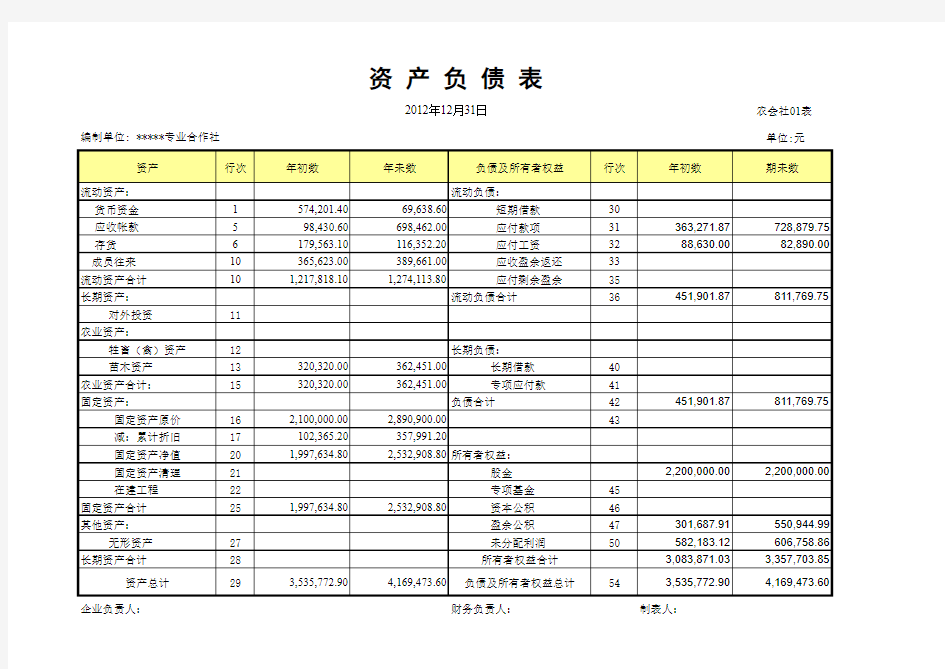 农民专业合作社报表