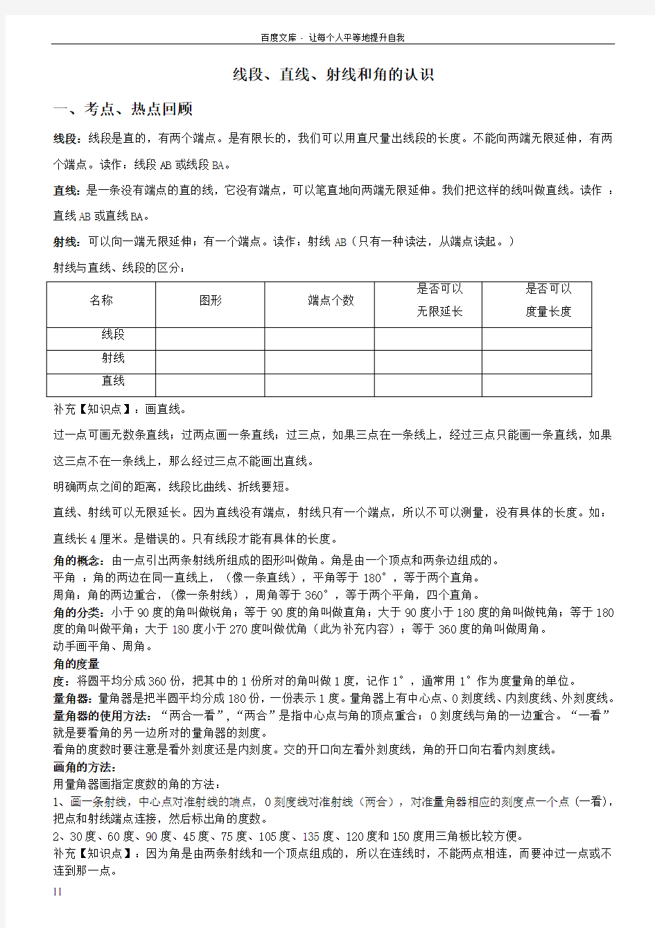 四年级数学上册角的认识