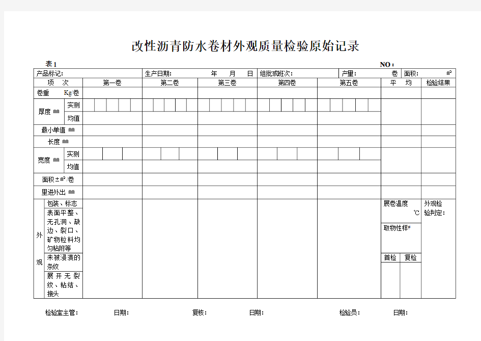 改性沥青防水卷材外观质量检验原始记录.