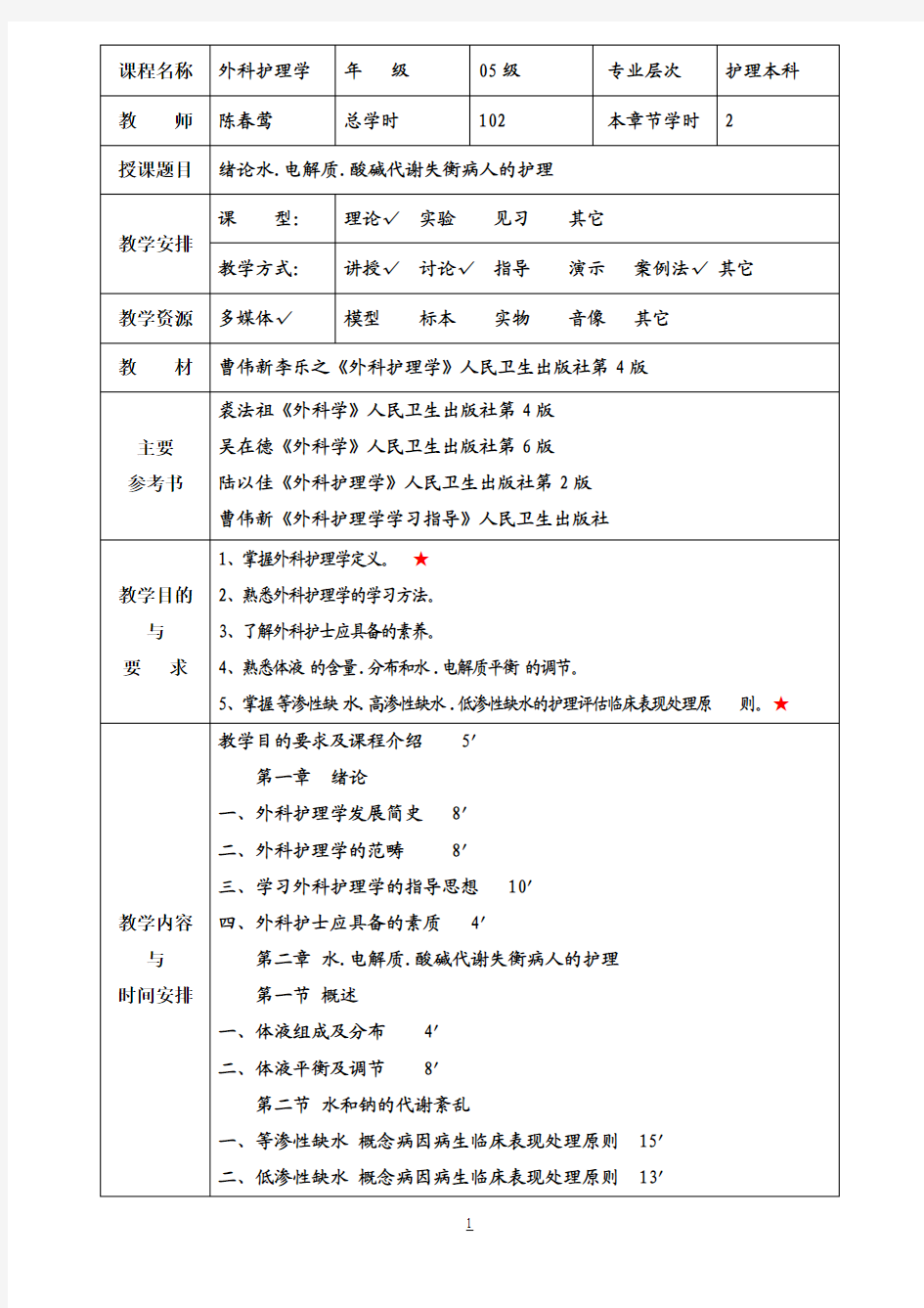 外科护理学教学设计(全)