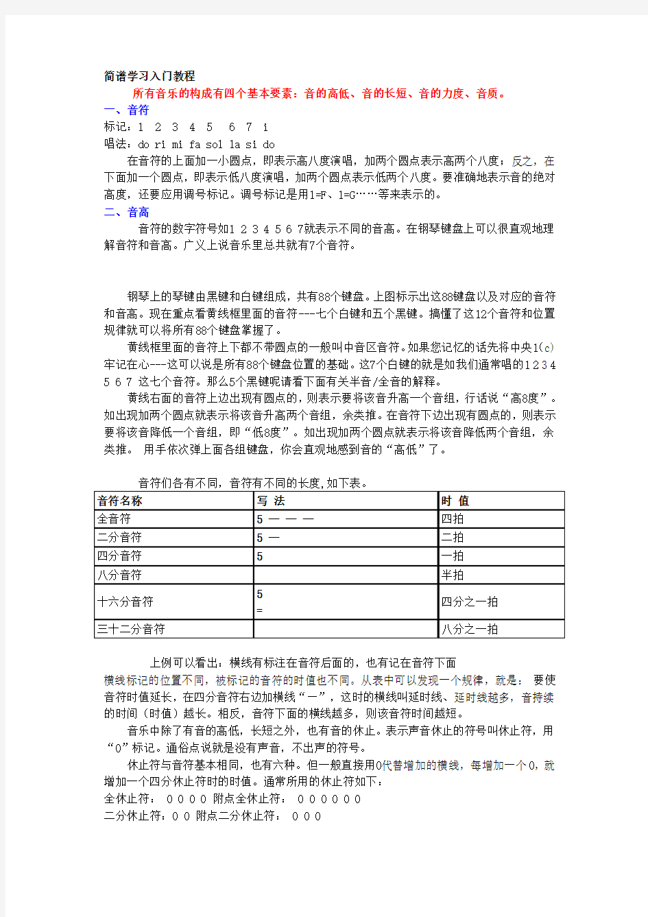 简谱学习入门