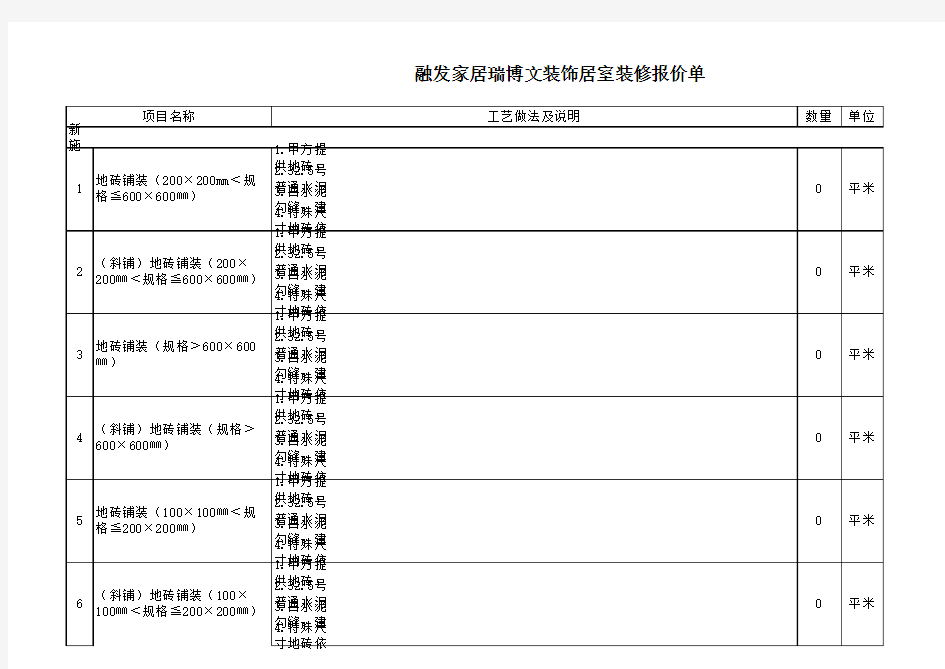 轻工报价单(工装)