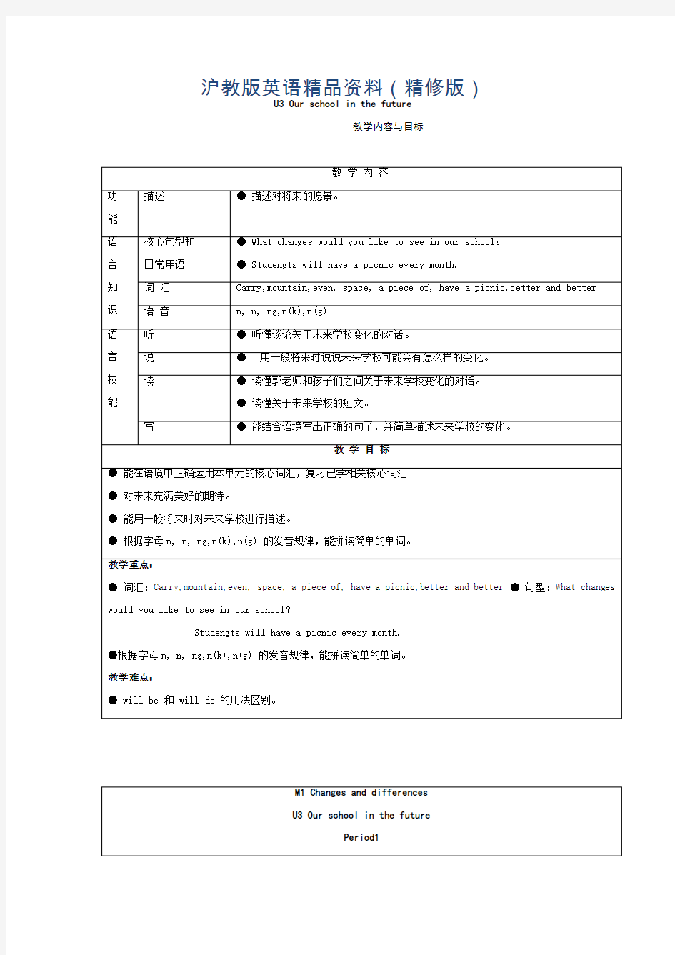 上海教育版英语六年级下册Unit 3《Our school in the future》word教案(精修版)