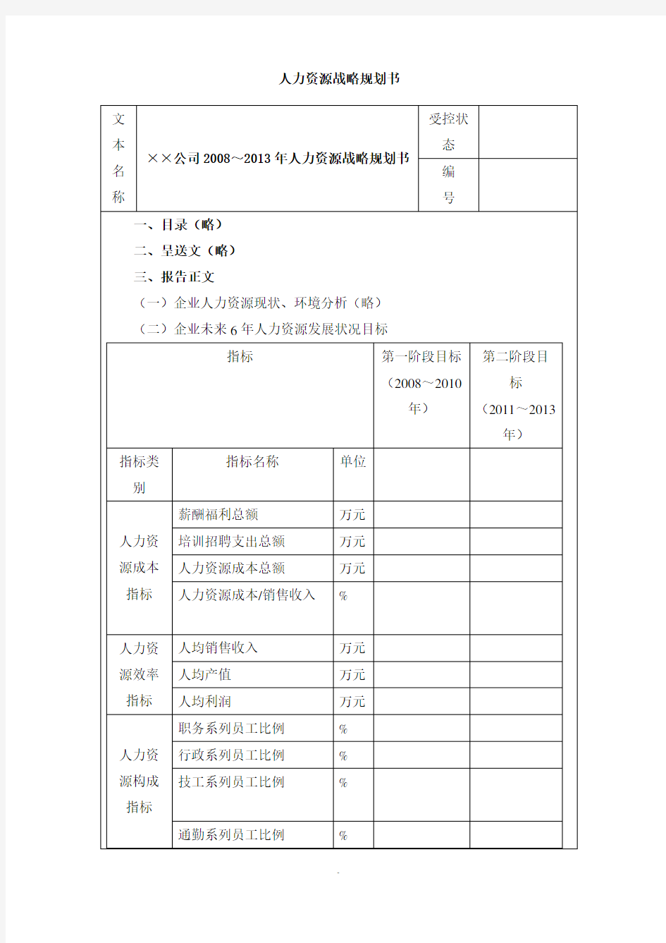 某公司人力资源战略规划书(doc 5页)