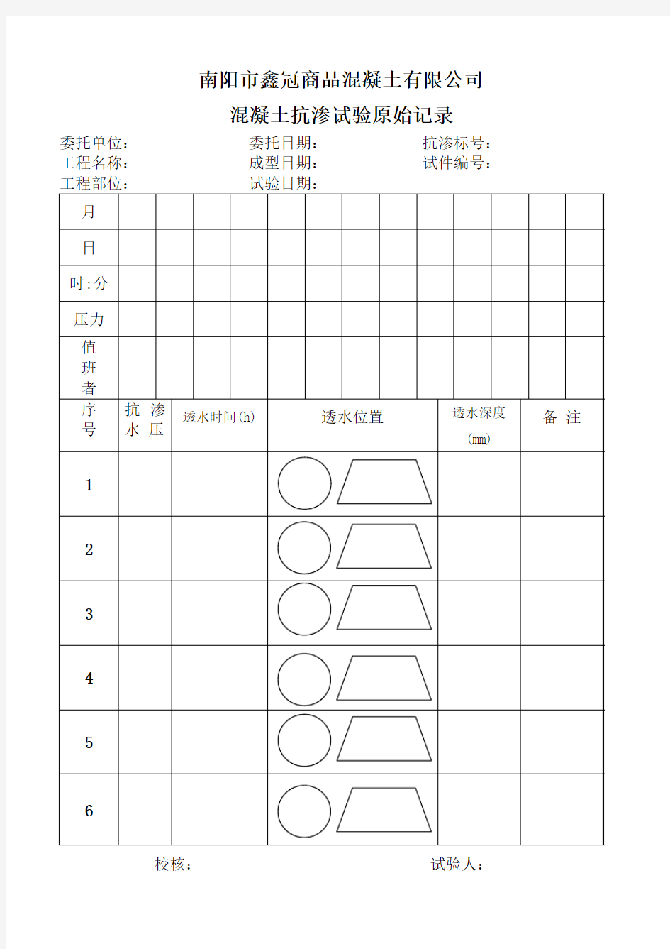 混凝土抗渗试验原始记录(1)