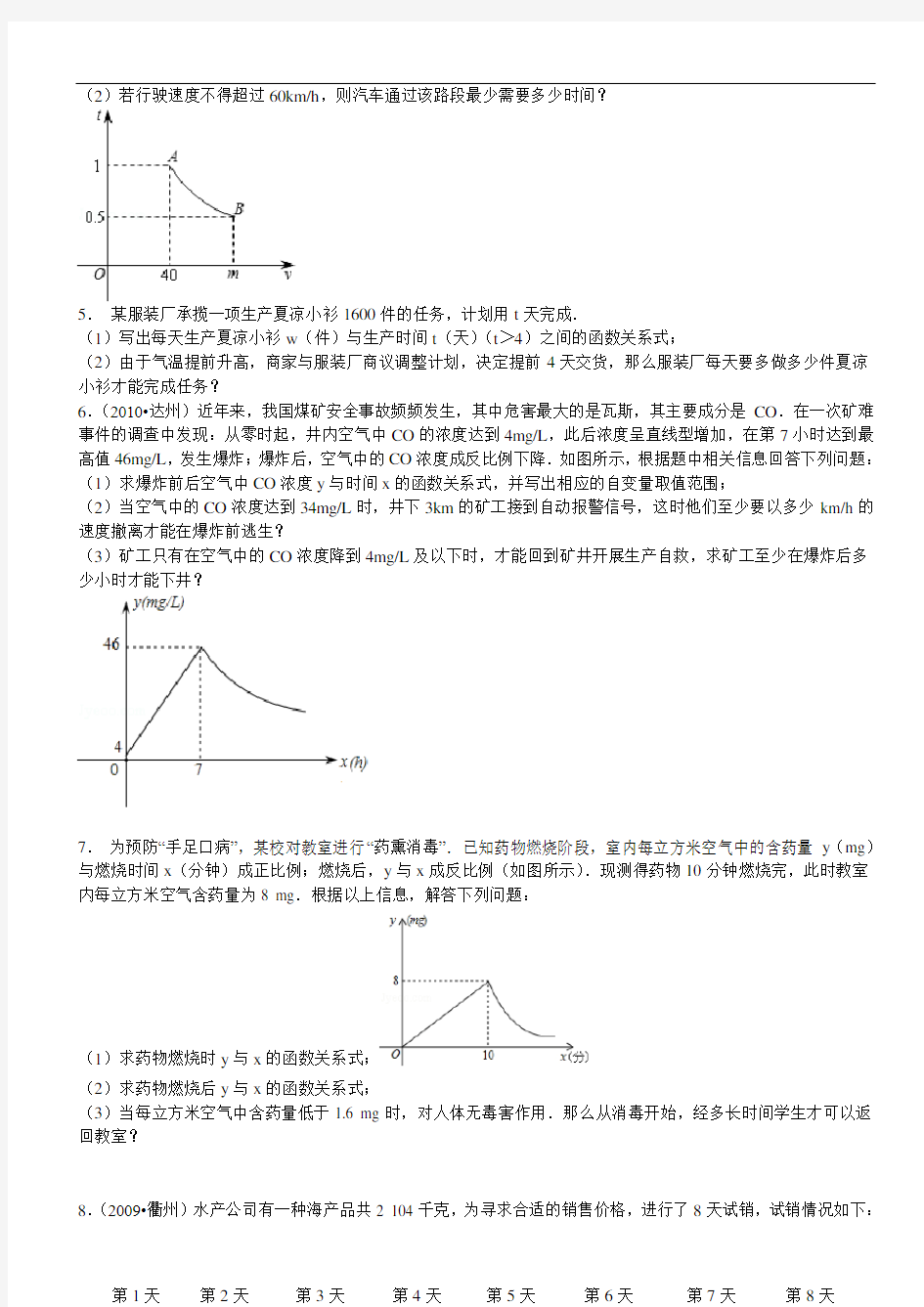 反比例函数应用题