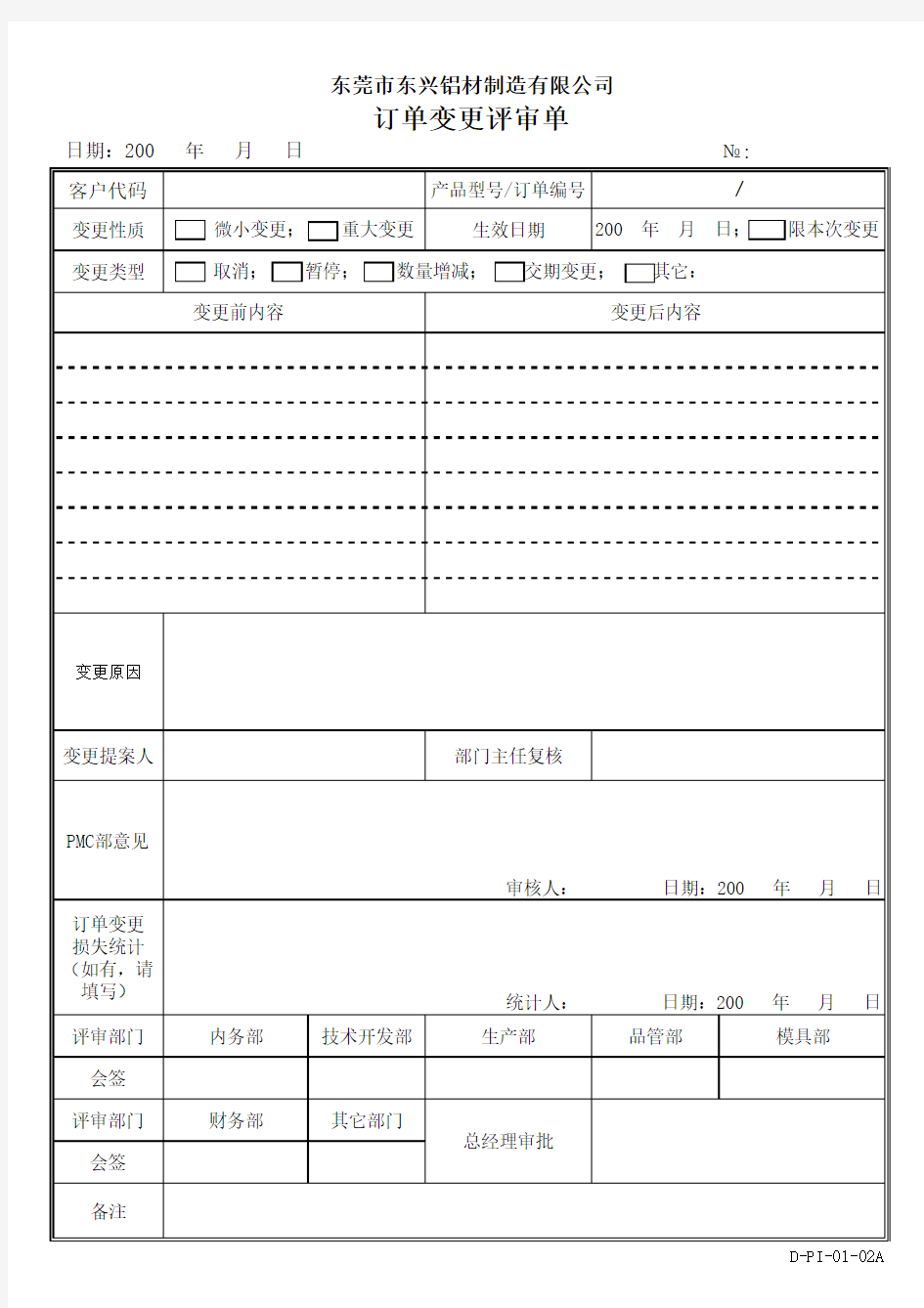 订单变更通知单